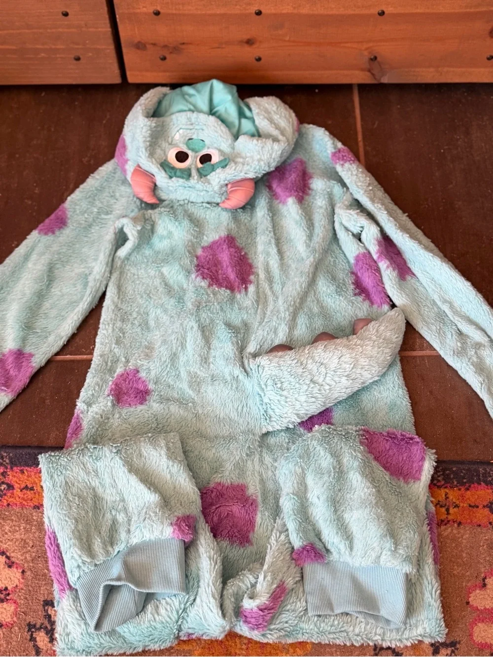 Disney Kids Monster Hooded Plush Pajamas in Aqua with Pink Horns